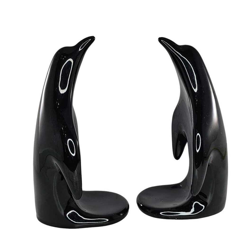 Vintage Department 56 Italy Penguin Candle Holder Set Black Ceramic